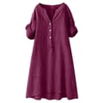 thumbnail image 2 of IUYRTFE Women's Plus Size Cotton Linen V-Neck Button Down Short Sleeve Shift Dress with Pockets Summer Casual, 2 of 6