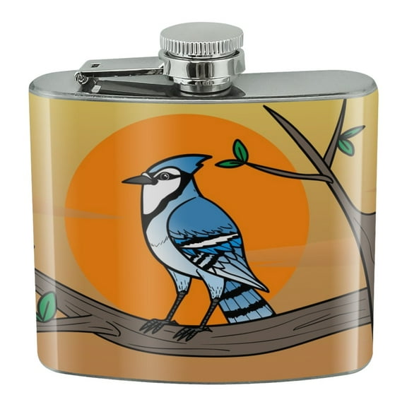 Blue Jay Bird on Branch Stainless Steel 5oz Hip Drink Kidney Flask