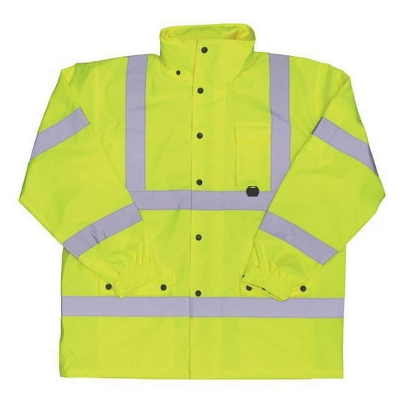 Hi-Vis Yellow Polyester Unisex Rain Jacket, Large