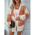 thumbnail image 4 of Women'S Color Block Open Front Long Sleeve Ribbed Knit Mid-Length Cardigan Sweaters Orange Color L, 4 of 8