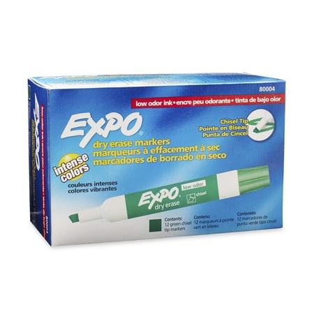 EXPO Low Odor Dry Erase Marker, Chisel Tip, Green, Dozen