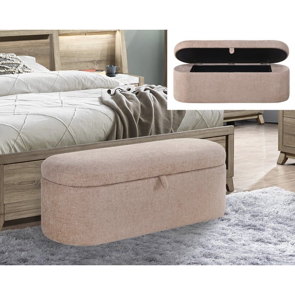 Dtwnek Cushioned Seat Storage Bench with Wooden Frame, Fabric Upholstered Storage Ottoman for Bedroom, Entryway, Living Room