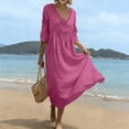 thumbnail image 6 of LYXSSBYX Women's Summer Hollow Eyelet V-Neck Midi Dress, 3/4 Sleeve Loose Flowy Casual Vacation Midi Dress for Wedding Guest Daily Beach, 6 of 8
