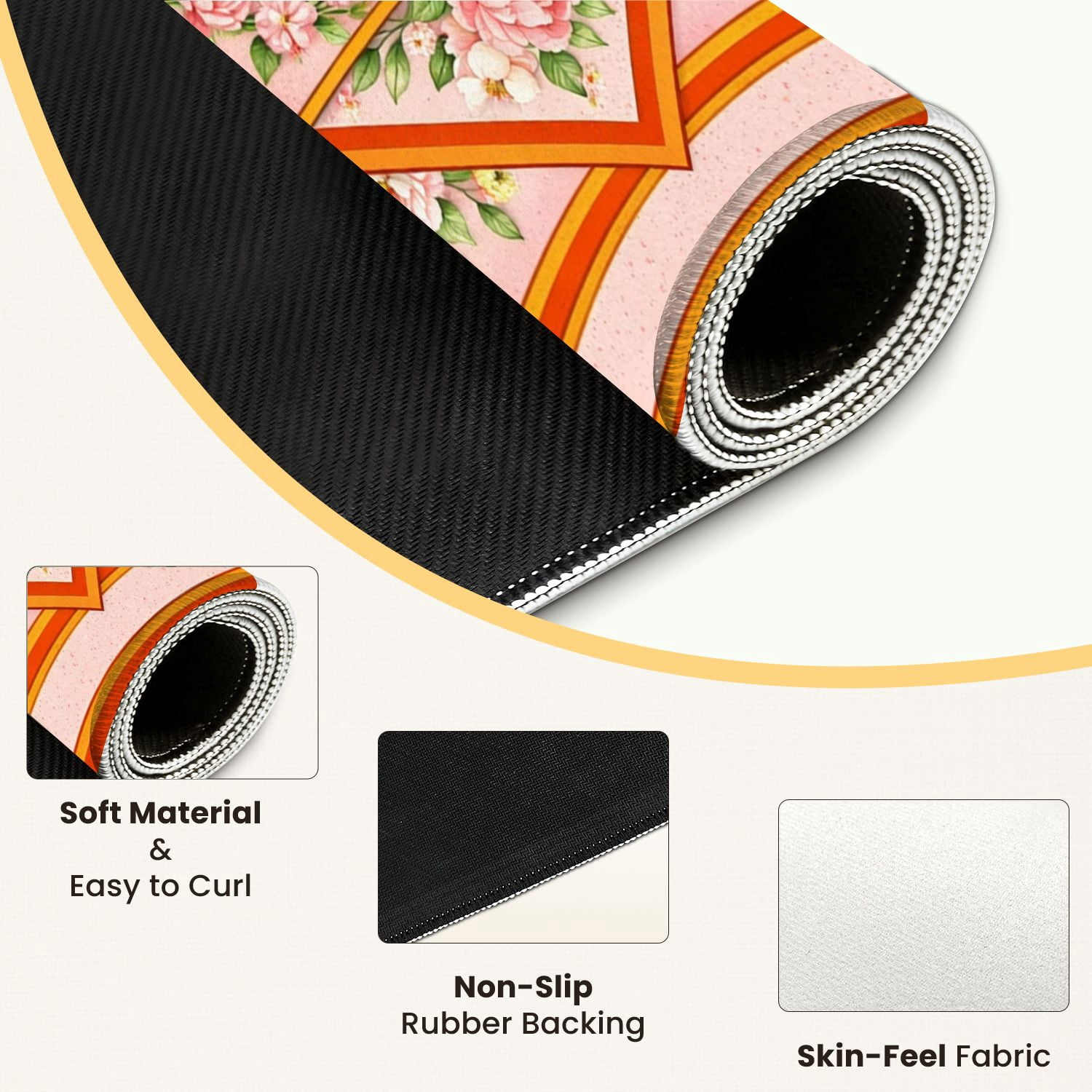 Mahjong Mat 31.5" x 31.5" Floral Diamond Butterflies Soft Pink Orange Non-Slip Noise Reduction Mahjong Tiles Table Cover for Dominoes Poker Card Board and Tile Games