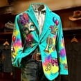 thumbnail image 2 of Long Mens Coat Corduroy Print Ceremonial Dress Jacket with Pockets, Button Front Party Blazer for Winter Spring, 2 of 3