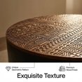 thumbnail image 4 of GZXS 31.5" Round Coffee Table with Hidden Storage & Flip-Over Lid, Carved Bohemian Tabletop & Solid Wood Legs, Two-Tone Design, Matte Black+Brown Finish, for Living Room/Vintage Decor, 4 of 9