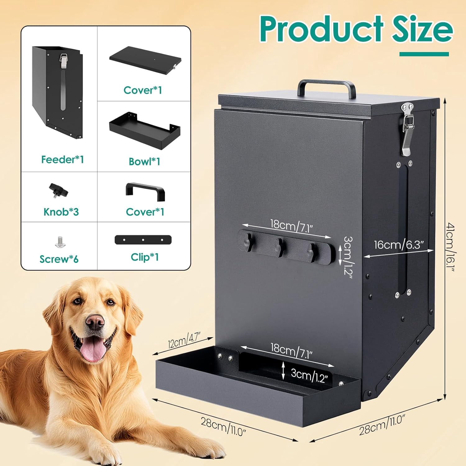Hanging Cage Automatic Dog Feeder Large Breed,12L Dog Food Dispenser with Large Feeding Mouth Kennel-Gravity Pet Cage Feeder Galvanized Steel for Dog Rabbit,Chicken,Pet,Ferret,Chinchilla