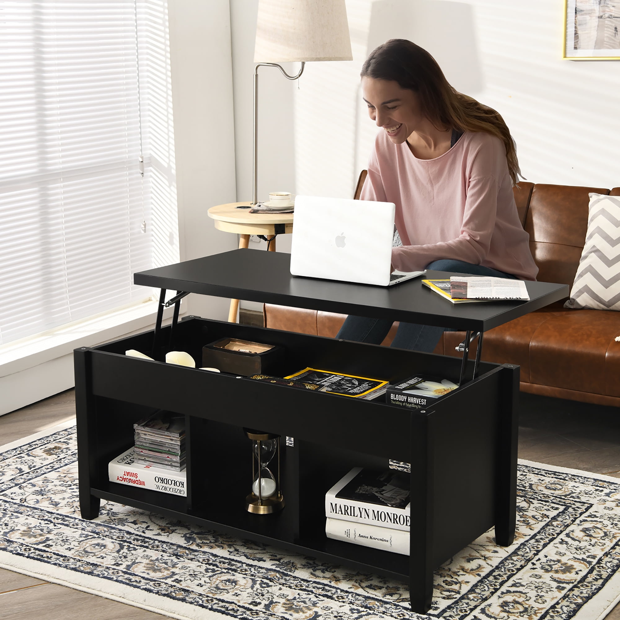 Costway Lift Top Coffee Table with Hidden Compartment, Black