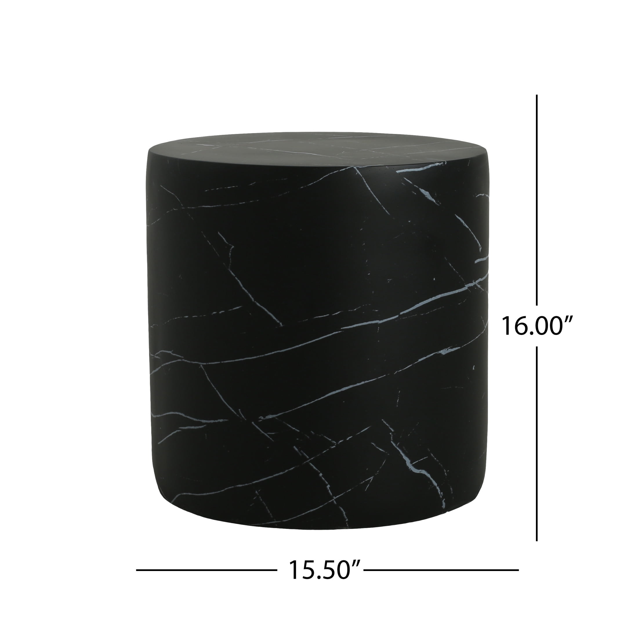 Zayden Outdoor Patio Round Accent Table, Concrete, Black Marble