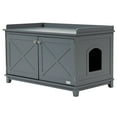 thumbnail image 2 of PawHut Cat Litter Box Furniture Hidden Litter Box Enclosure Cabinet Indoor Cat Washroom Double-door Nightstand End Table with Cat Hole Grey, 2 of 9