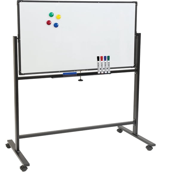 Excello Global Products Reversible Whiteboard on Wheels - 48"x32" (Black Frame)