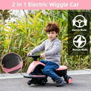 Korimefa 6V Electric Wiggle Car,Load 66 lbs,Wiggle Scooter with Rechargeable Battery & LED Flashing Wheels, Anti-Rollover & Flexible Steering, Outdoor Ride on Toys for Kids 3 Years and up (Pink)