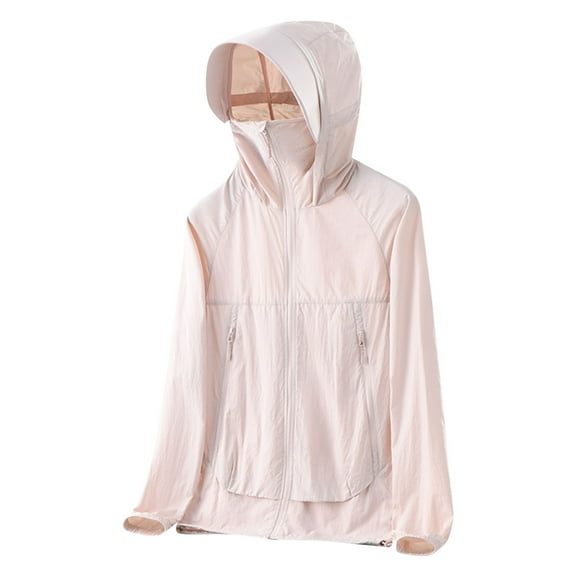 Summer Lightweight Jacket Women and Men Sun Protection Plus Size Full Zip Hooded Long Sleeve Clothing Shirts with Pockets Unisex Athletic Hiking Workout Sportwear Pink XL