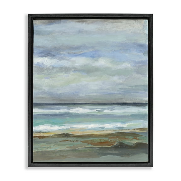 Stupell Industries Traditional Cloudy Seashore Nautical & Beach Painting Black Floater Framed Canvas Art Print Wall Art, 17 x 21