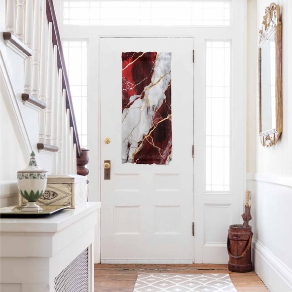 Marble Red Door Curtains for Door Window, French Sidelight Front Back Door Curtains With Tieback, Modern Abstract Gold White Brick Stone Motif Kitchen Rod Pocket Drapes Panel, 25"x40"