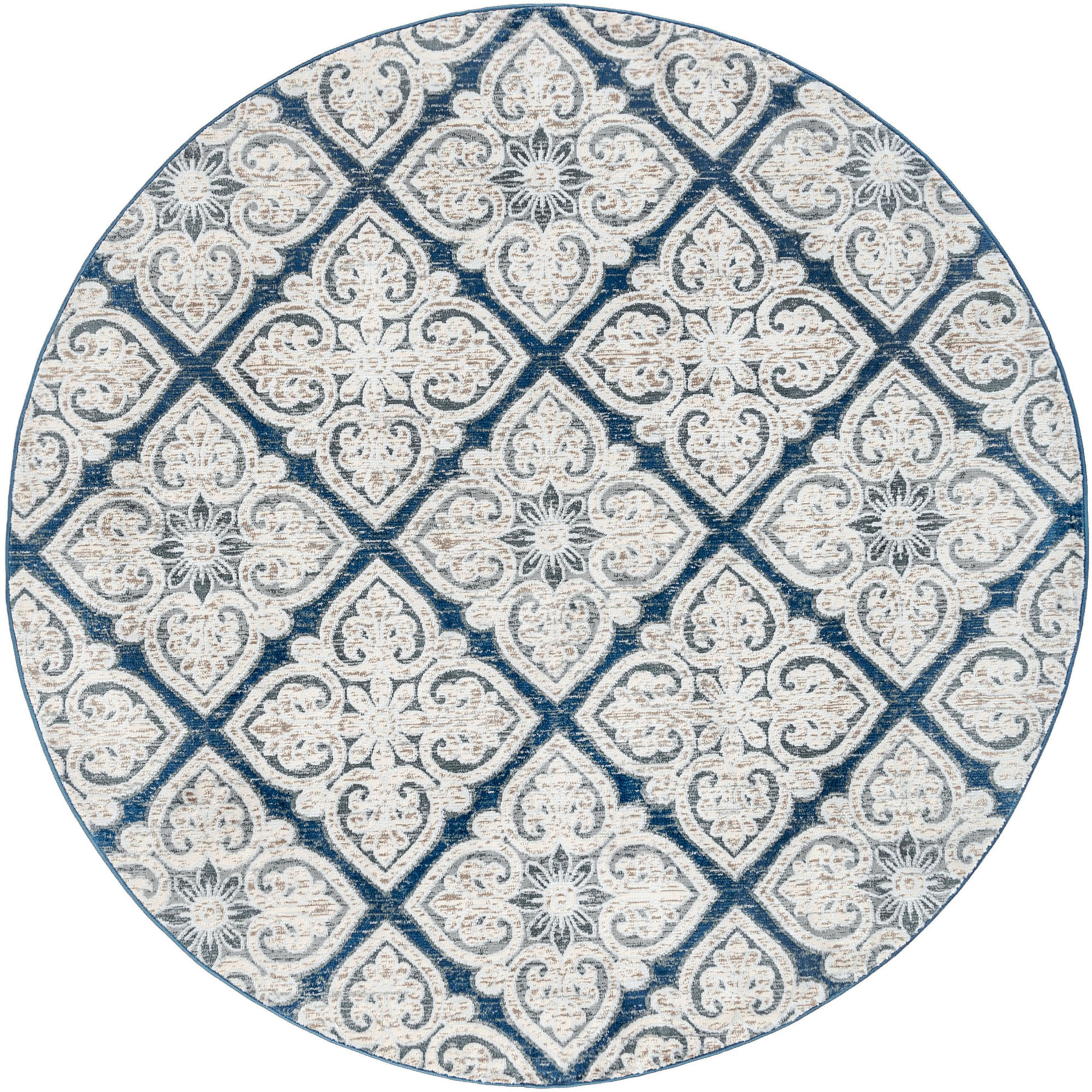 Madison Traditional 5' Round Dark Blue Polypropylene Indoor Area Rug