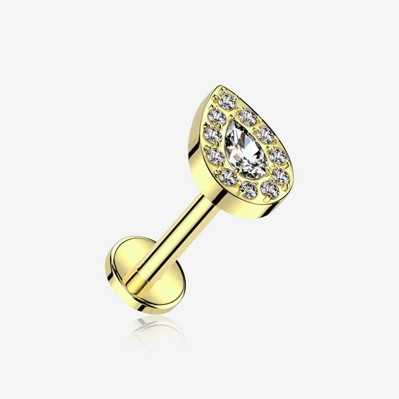 Implant Grade Titanium Golden Brilliant Teardrop Sparkle Internally Threaded Flat Back Stud Labret