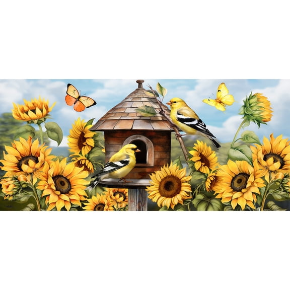 Briarwood Lane Summer Goldfinches and Sunflowers Mini Mat 22x10 Indoor Outdoor For Summer Doormat