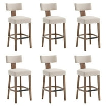 Guyou 30" Bar Stool Set of 6, Modern Linen Upholstered Counter Height Barstools with Hardwood Frame, Wooden Farmhouse Kitchen Island Chairs for Bar Restaurant, Beige