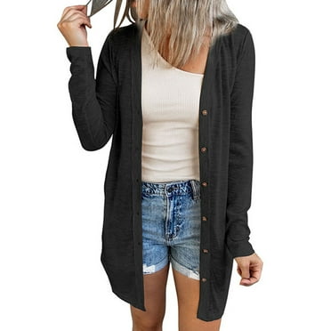 Cardigan Coat Long Sleeve Single Breasted Pure Color Casual Knitting Cardigan for Women Black S