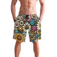 thumbnail image 4 of Dailycode Men's Quick Dry Swim Trunks Beach Shorts Casual Summer Board Shorts with Pockets, Daisy Flower and Peace Symbol, 4 of 8