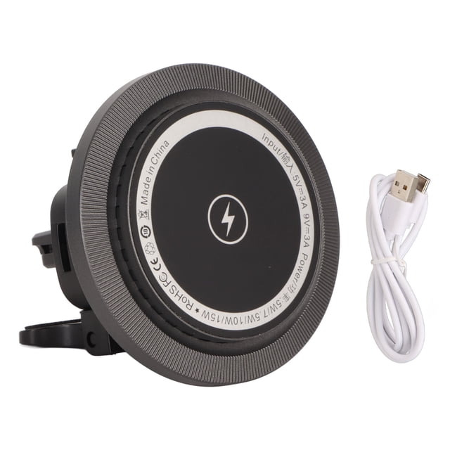Cargador inalámbrico magnético para coche de 15 W con carga rápida y luz RGB con ajuste de 360 grados para coche, todoterreno y camioneta