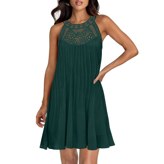 Ayolanni Beach Dresses for Women Boho Knee-Length Green Sleeveless Dresses Dresses for Young Adult Girls L