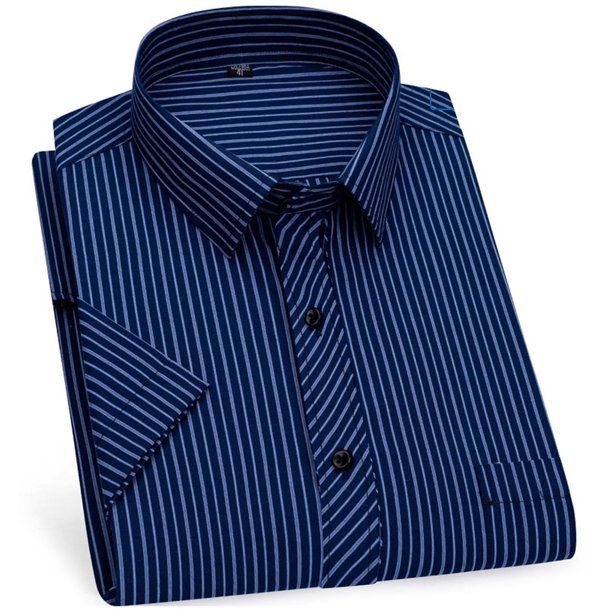 Blusa y camisa de manga corta con cuello vuelto para hombre, camisa informal de negocios con solapa y bolsillo de manga corta a rayas para hombre, blusa para hombre