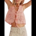 thumbnail image 1 of Chaleco con Lazo Frontal para Mujer, Camiseta Sin Mangas con Bordado Floral Y2K, Cuello en V, Top Corto, Lindas Camisetas para Salir. Rosa M, 1 of 8
