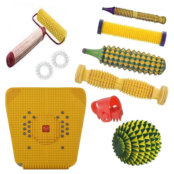 Wooden Foot Roller for Acupressure, Magnetic Pyramid Power Stress Mat Combo Kit Manual Massager