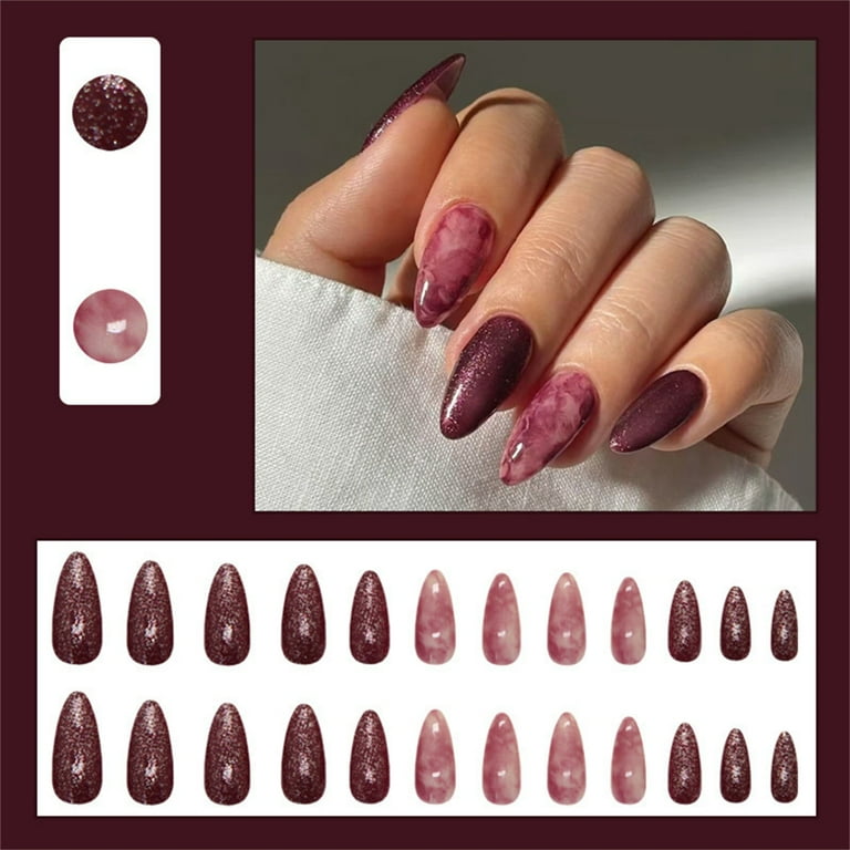 ROZYARD 24Pcs Almond Press on Nail French Fake Nail Glues on Nail Artificial Nail Gift