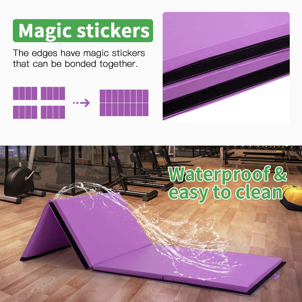 PayLessHere Foldable Gymnastics Mat 4'x10' PU Leather Tumbling Yoga Mat for Home Outdoor，Purple