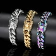 thumbnail image 4 of Mens Heavy Miami Cuban Link Chain Choker 14k Gold Plated Hip Hop Thick Stainless Steel 6mm-18mmBracelet, 4 of 6