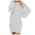 thumbnail image 1 of Kcodviy Robe Chandail d'Hiver en Tricot pour Femmes, Grande Taille, Col Roulé, Chaude, Manches Longues, Robes Chandail pour Femmes, Longueur Genou, Mini-Robe Chandail avec Poche, 1 of 5