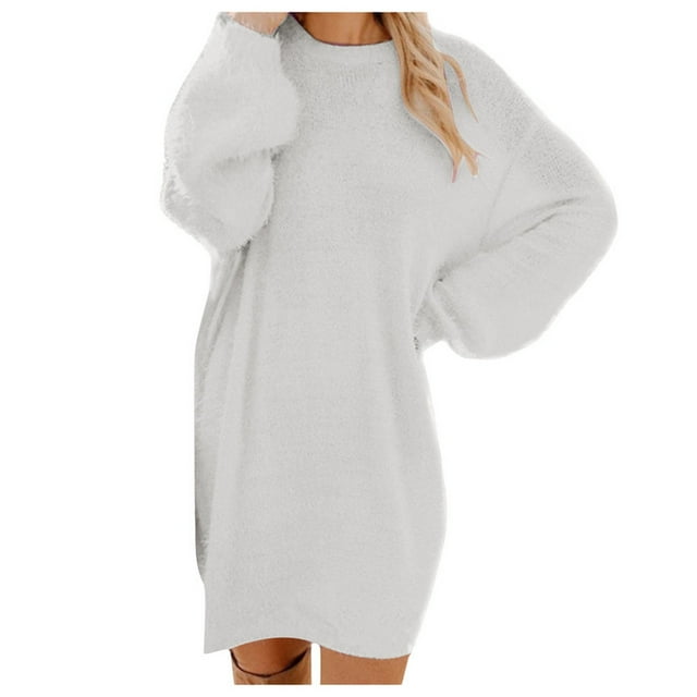 Kcodviy Robe Chandail d'Hiver en Tricot pour Femmes, Grande Taille, Col Roulé, Chaude, Manches Longues, Robes Chandail pour Femmes, Longueur Genou, Mini-Robe Chandail avec Poche