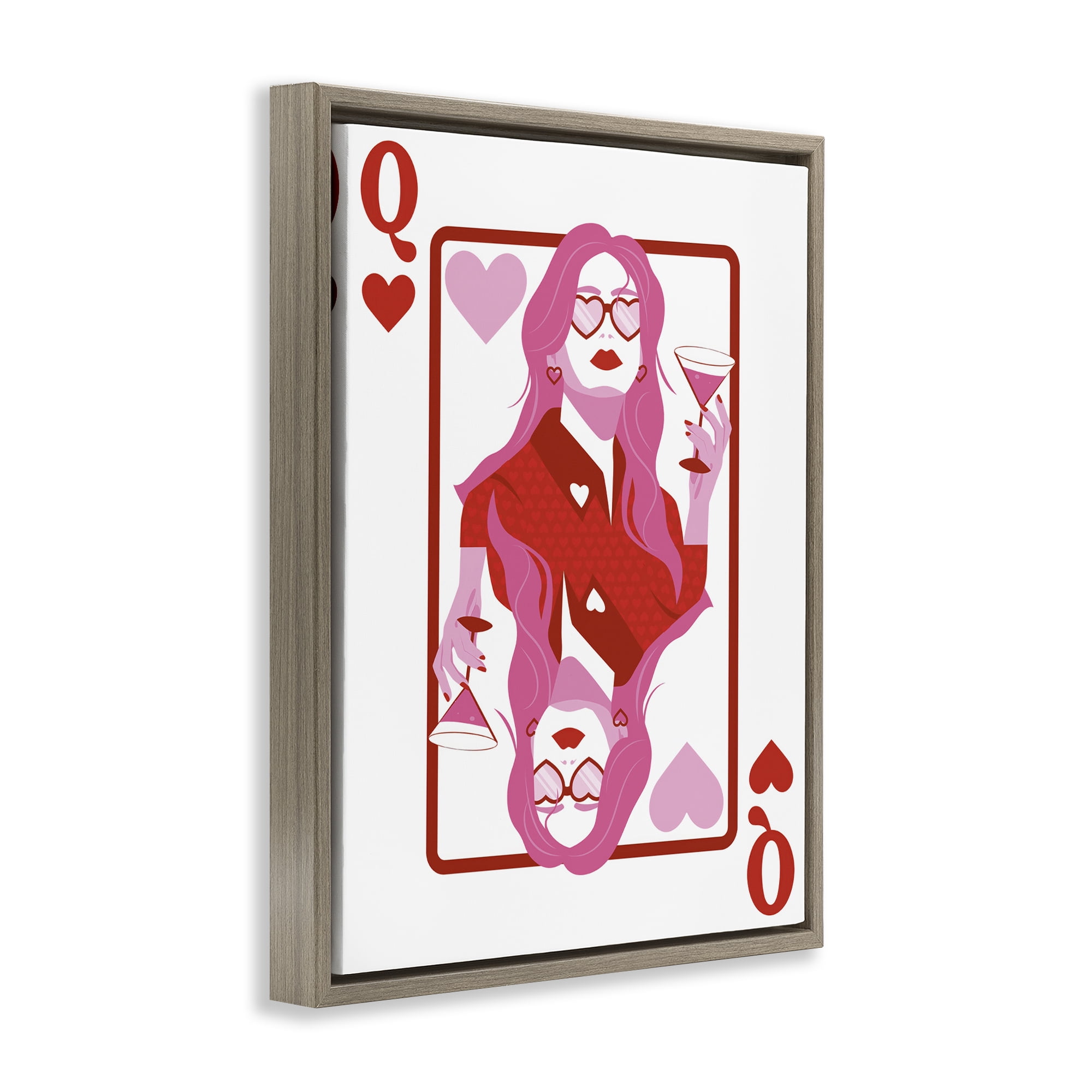 Stupell Industries Queen of Hearts Girl Entertainment Painting Brown Floater Framed Canvas Art Print Wall Art, 25 x 31