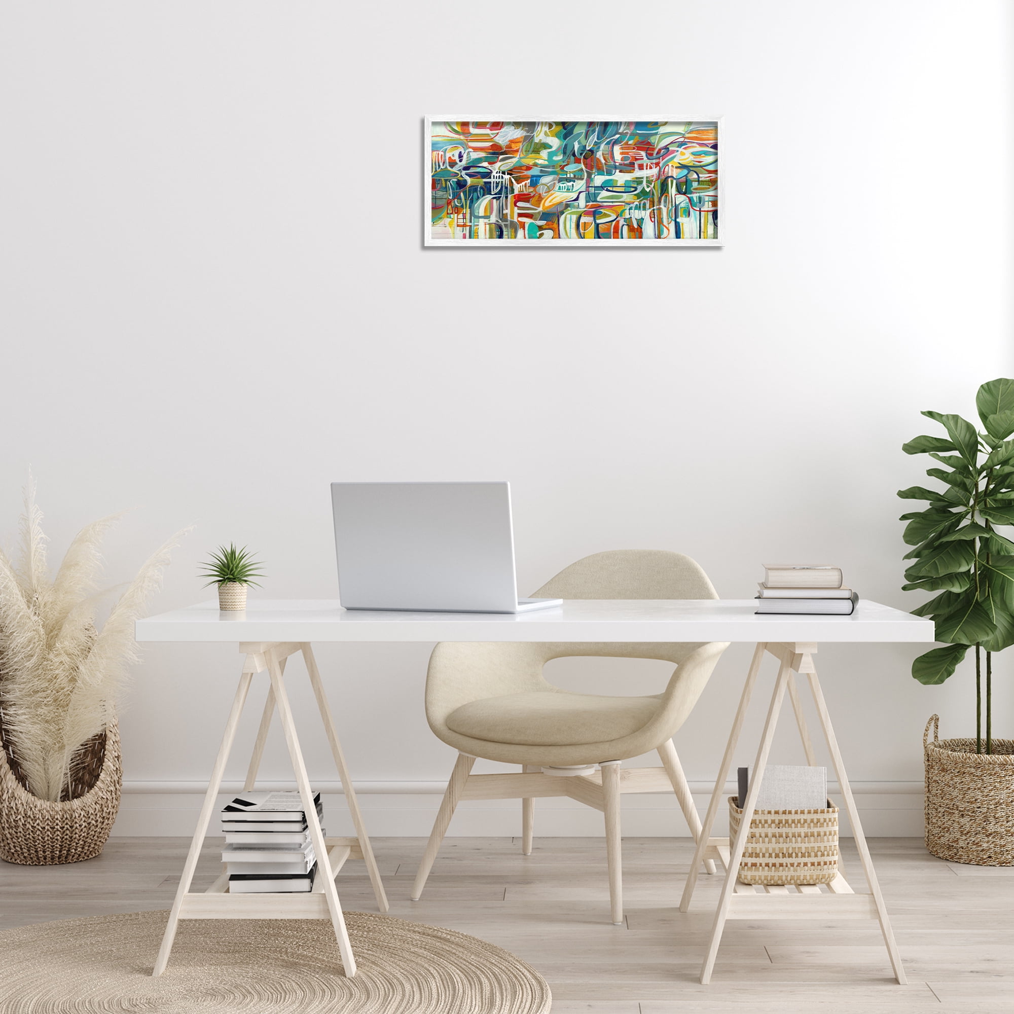 Stupell Industries Chaotic Doodle Shapes Abstract Painting White Framed Art Print Wall Art, 24 x 10