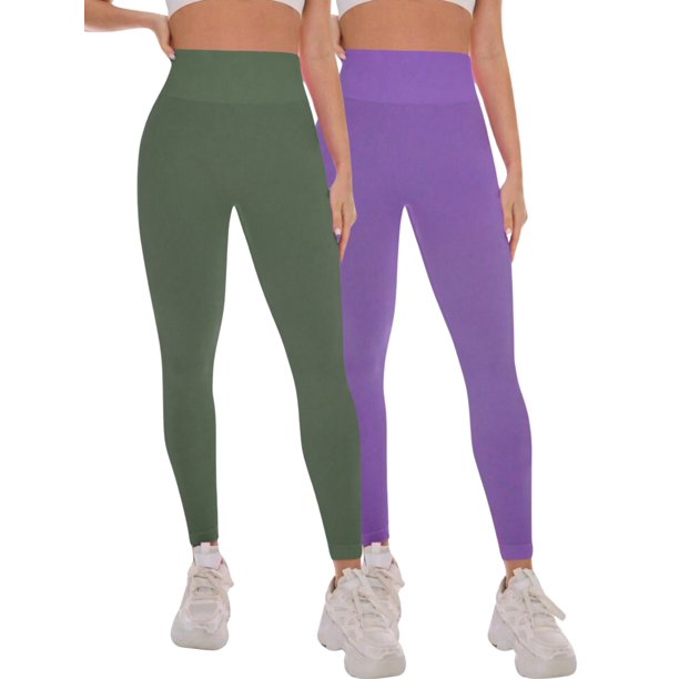 Set De 2 Leggings Casual o Deportivos Acampanados De Cintura Alta De Mujer En Color Sólido UNITALLA
