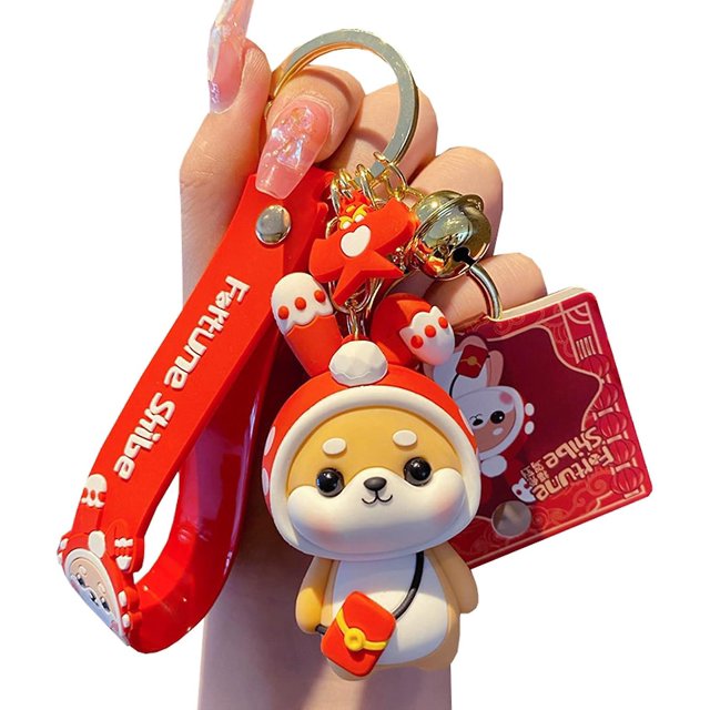 Llavero con dijes, lindo llavero de la suerte con forma de Shiba Inu, delicado bolso de mano, llaves, accesorios de PVC, regalos para niños, niñas y mujeres (Shiba Inu D)