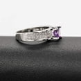 thumbnail image 4 of Uloveido Ladies White Gold Plated Round Lab Created Purple Amethyst Ring February Birthstone Rings for Mom Silver Color Crystal Wedding Promise Anniversary Ring for Women Girls (Purple, Size 9) Y006, 4 of 7