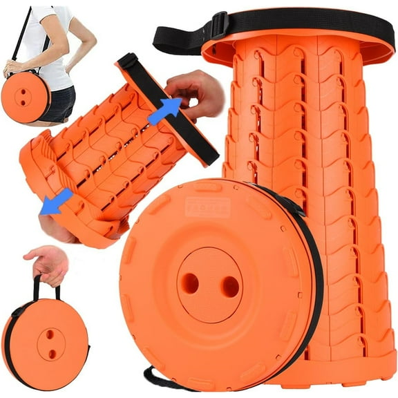 LZCKDPX Upgraded Collapsible Stool, 400lbs Max Weight, Lightweight But Sturdy, Portable Retractable Folding Telescoping Foldable Camping Stool for Adults Outdoor Fishing Hiking Travel BBQ,All Orange