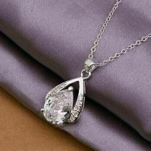 3Ct Pear Cut Lab Created Diamond Beautiful Teardrop Pendant In 14K White Gold Plated 925 Silver 18"