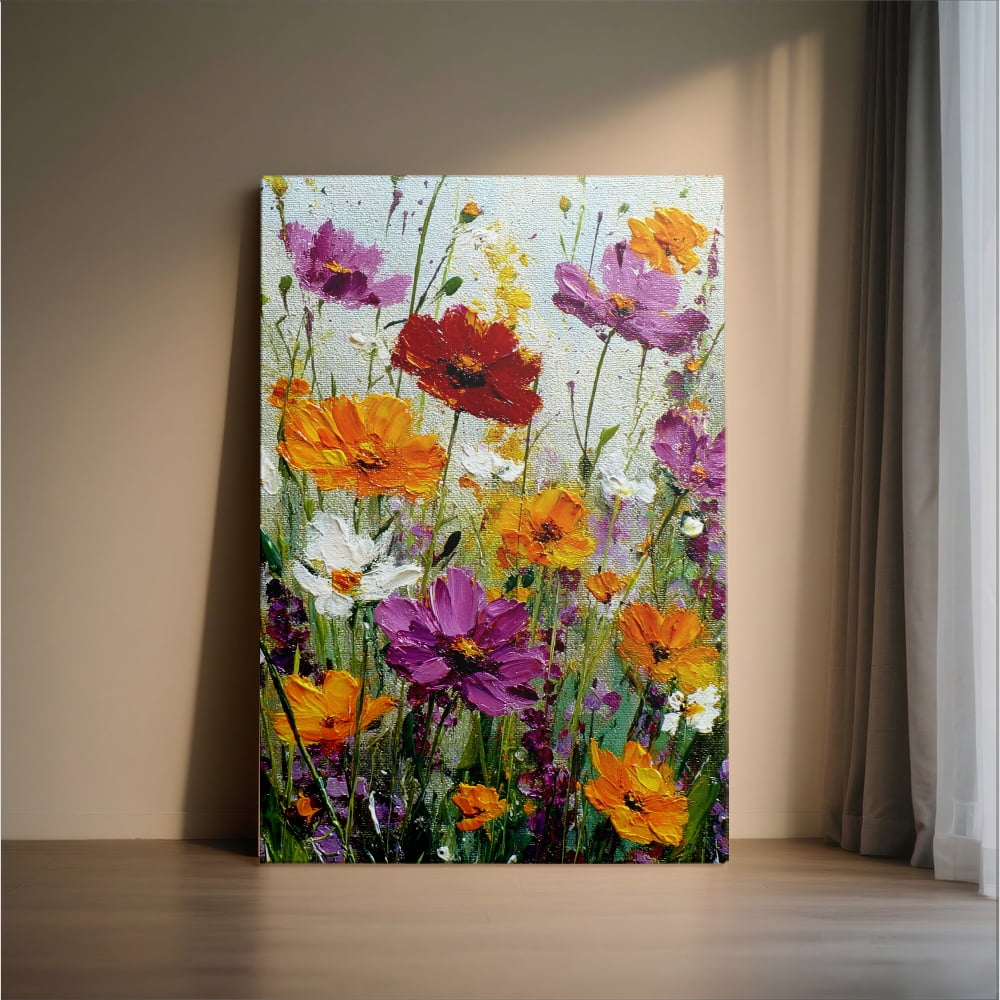 Topbout Art Vibrant Wildflower Field - Painted Canvas Art 8 in x 12 in Framed Painting Canvas Art Prints