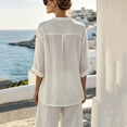 thumbnail image 6 of Cagogo Women's 2 Piece Lounge Set V Neck 3/4 Sleeve Top Wide Leg Pants Casual Boho Vacation Outfits Loose Matching Sets Solid Tracksuits Travel Airport Clothes, White 2XL, 6 of 6