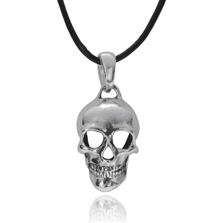 Daxx Men's Sterling Silver Oxidized Skull Pendant Fashion Necklace