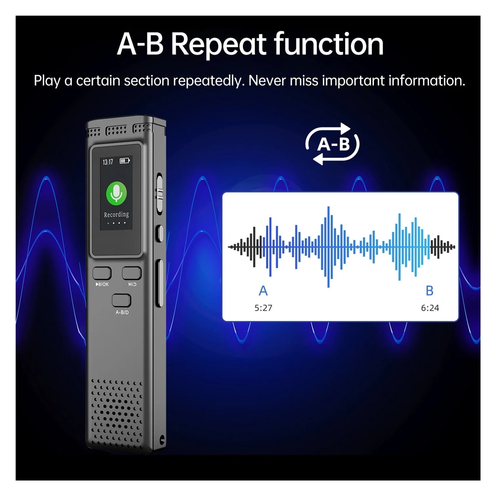 Digital Voice Recorder with Noise Reduction Voice Activation MP3 Music Player to Recording ,Excellent Sound Quality