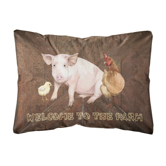 Welcome to the Farm with the pig and chicken Canvas Fabric Decorative Pillow