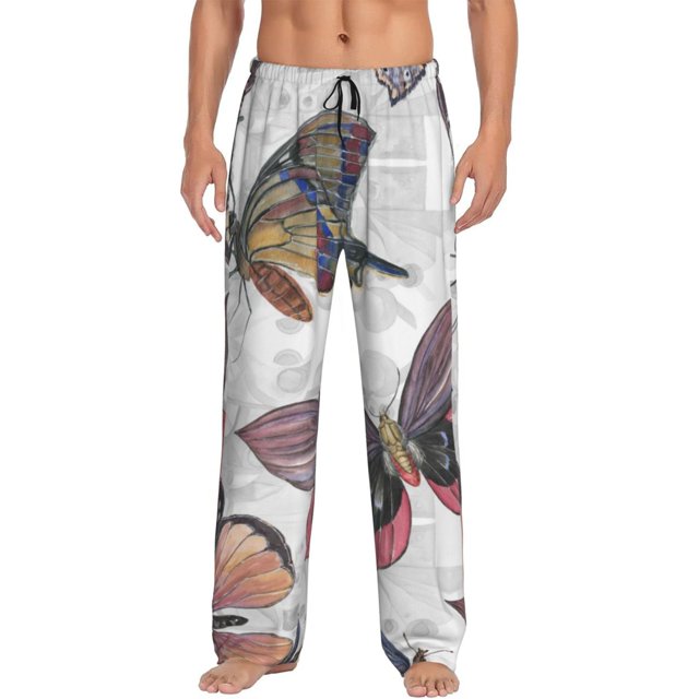 Balery Vintage Butterflies Pantalones de pijama para hombre, pijama ultraligero, pantalón de descanso-3X-Large