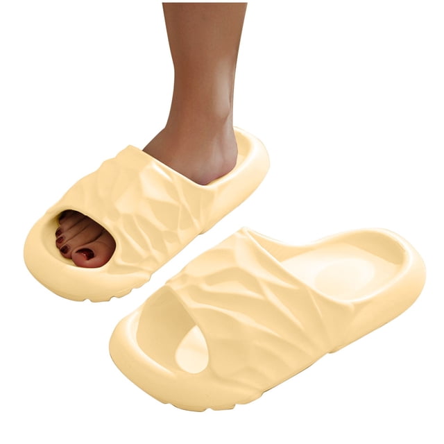 Slippers for Women Non Slip Quick Drying Arch Support Solid Color Soft Cushioned House Bathroom EVA Shower Shoes Yellow