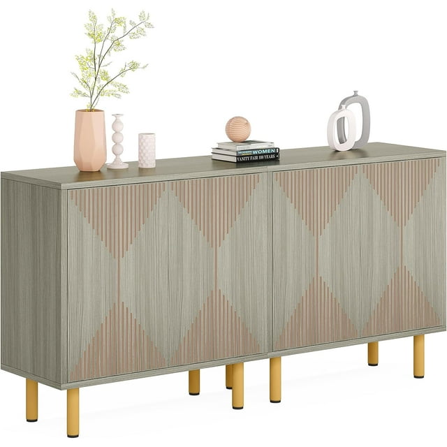 Tribesigns Armoire de Rangement de 55 Pouces, Buffet-Vaisselier Autoportant en Bois avec Portes, Gris